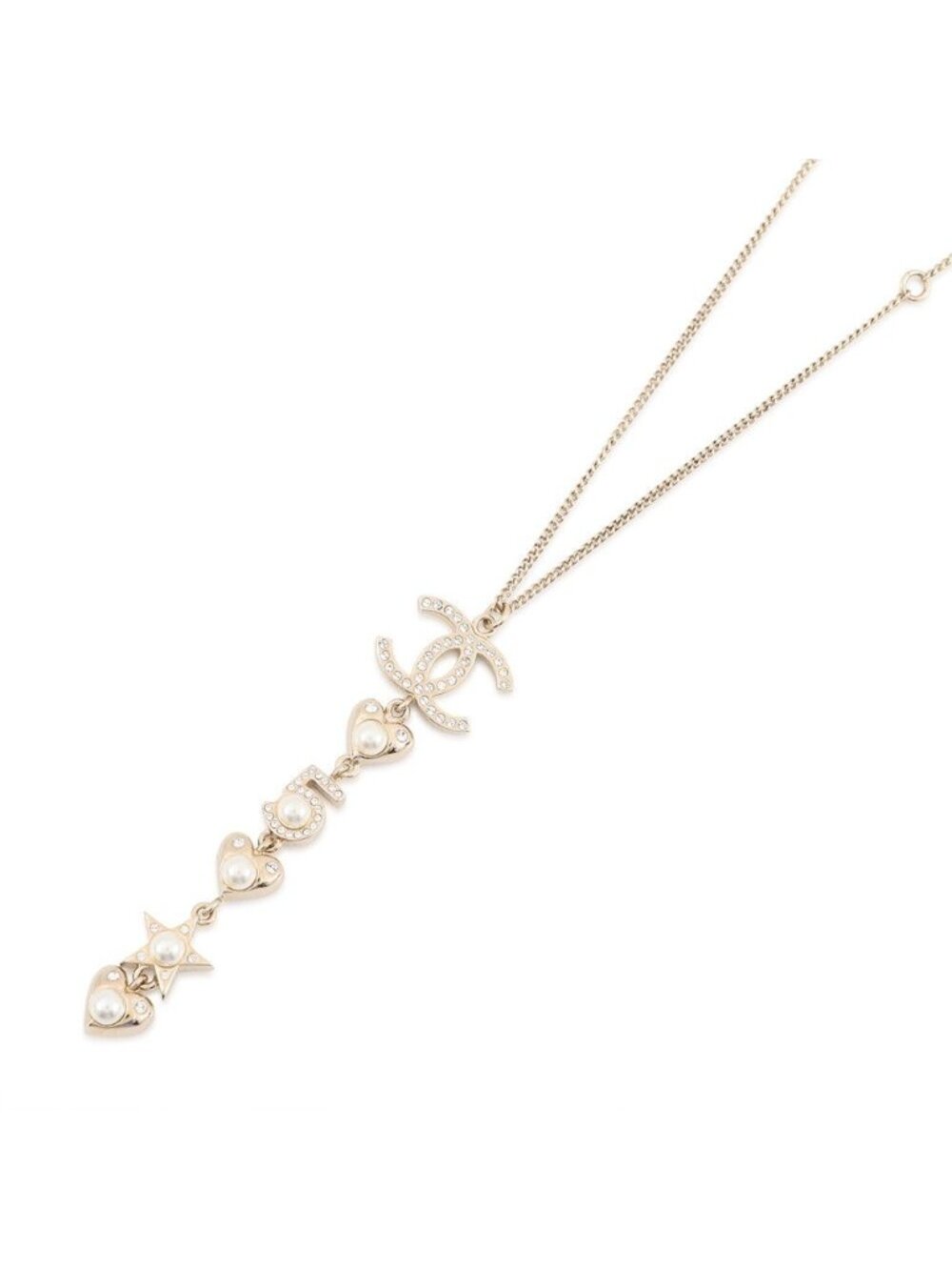 Chanel Necklace CC Logo Star Heart No5 Motif Rhinestone Metal Faux Pearl